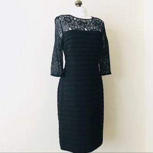 Adrianna Papell Pleated Lace Top Little Black Dress Sz 8